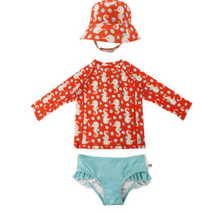 Σετ UV Μαγιώ Bucket Καπέλο Μπλούζα Seahorse - 12-24m